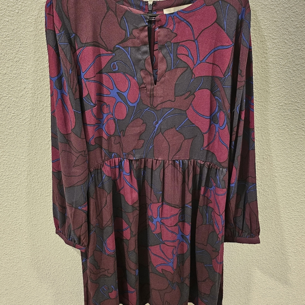 LOFT Burgundy and Blue Long Sleeve Dress